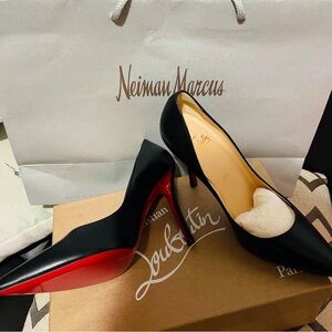 Christian Louboutin Black Leather Pointed-Toe Stiletto Pumps with Red Sole